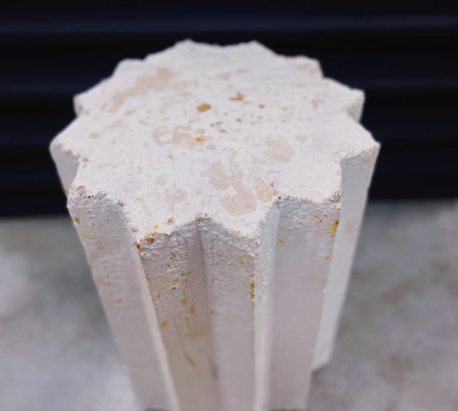 Re-Stool — faceted mycelium form developed from a discarded mould