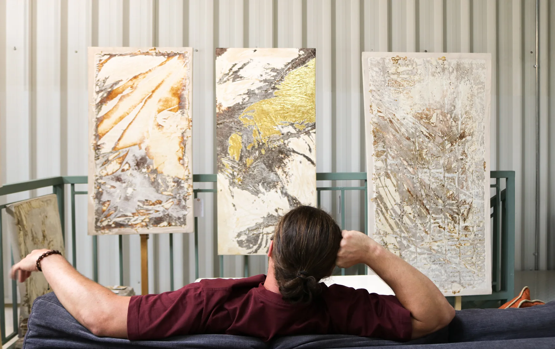 Grown artworks being studied together in the studio
